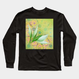 Bauhinia buds against textured green background Long Sleeve T-Shirt